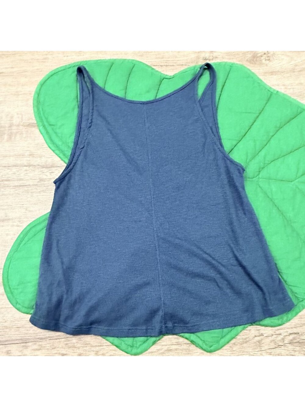 Free People Womens XS Dark Teal Blue Ribbed Deep V Back Tank Top Swing Trapeze